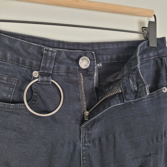 Killstar Trash Talk Skinny Jeans O-Ring Fishnet Distressed Goth Black Size XS - Picture 7 of 15